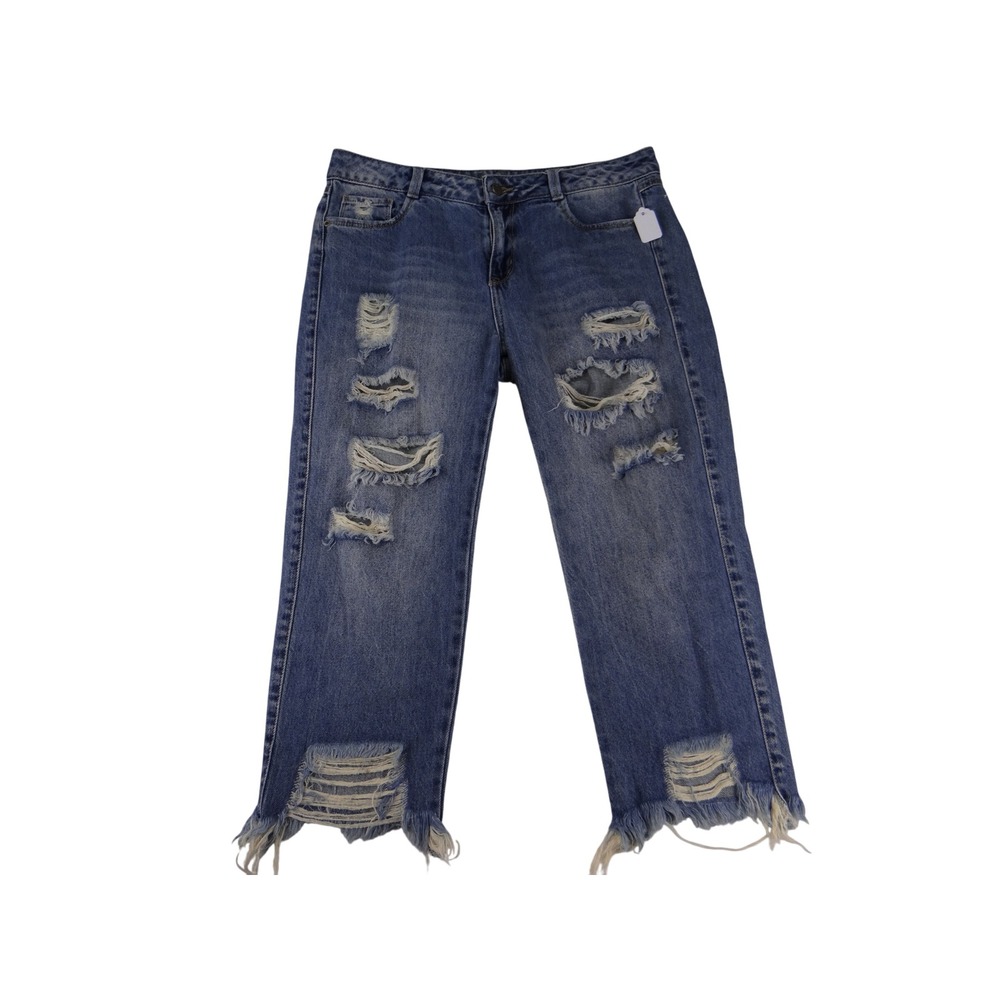 Signos Womens Blue Distressed Straight Leg Jeans Frayed Raw Hem Sz 7 Denim 4452